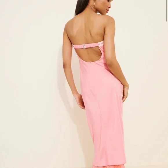 NWOT For Love And Lemons Strapless Pink Dress Ribbon Lace Bow Ruffle - Picture 2 of 8